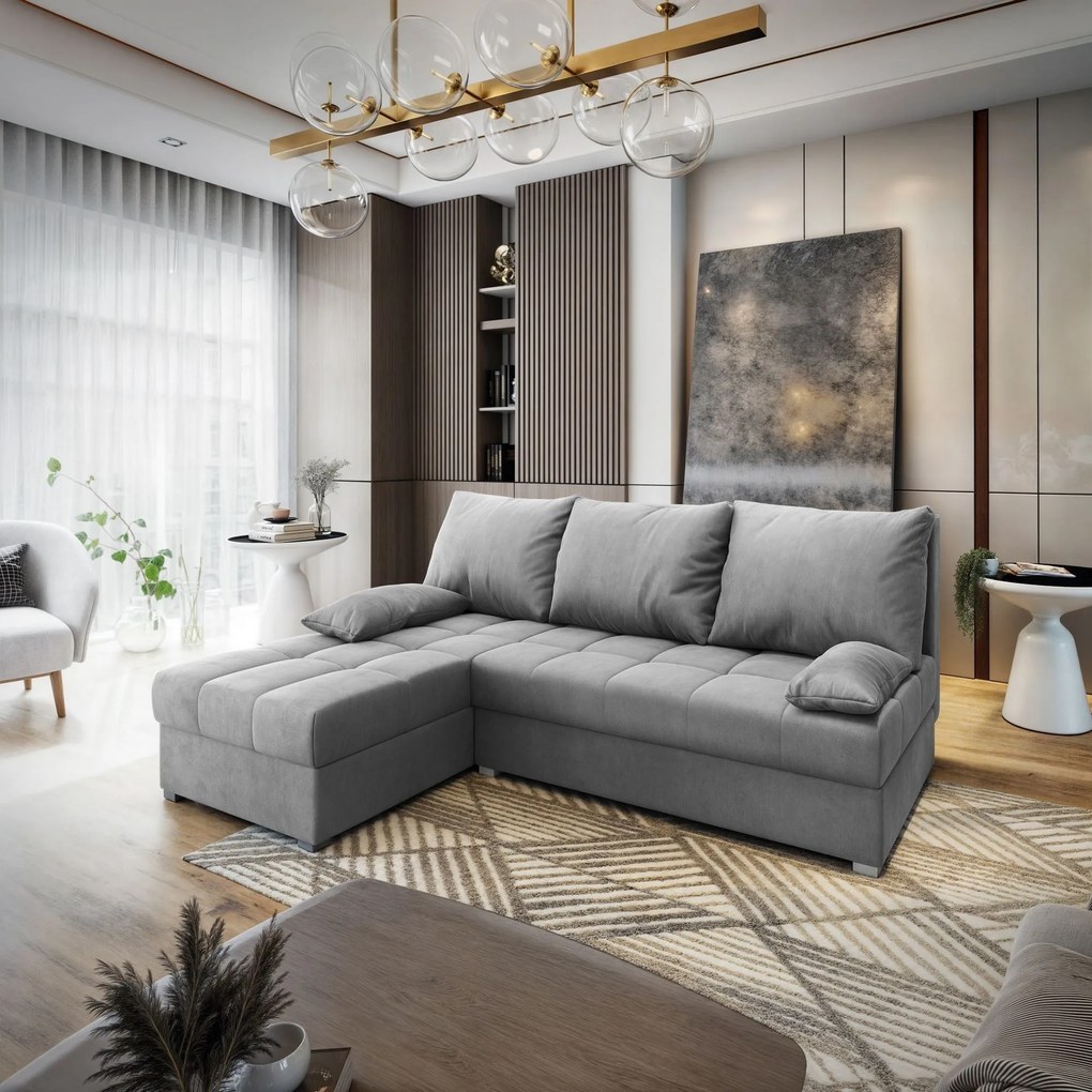 Masseno Narożnik RITA z funkcją spania i pojemnikiem na pościel Narozniki L, Rozkładana sofa - Jasnoszary, MONOLITH 84