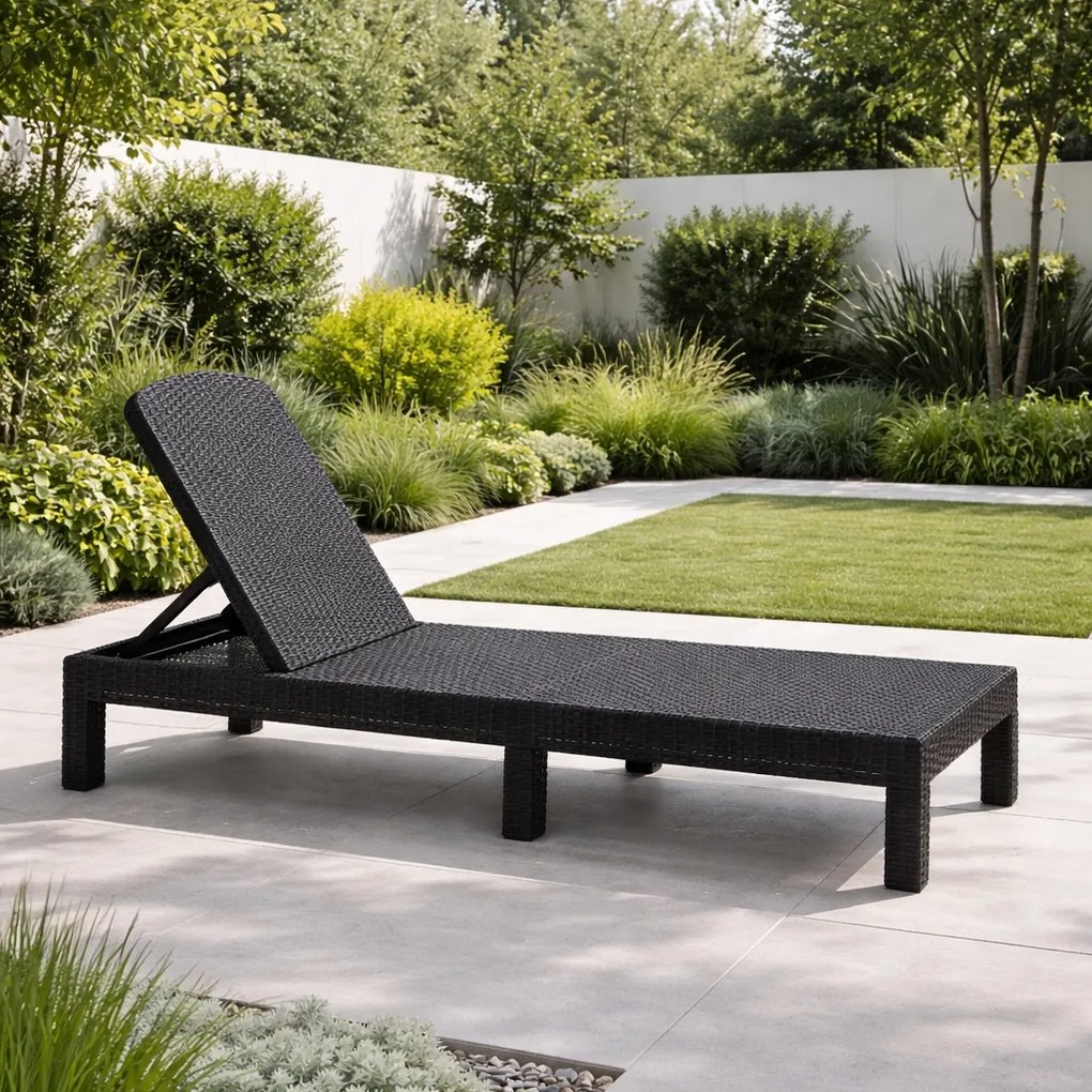 Leżak ogrodowy, składany Montero - regulowane oparcie, czarny