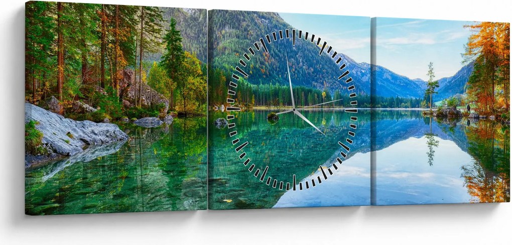 Obraz - Jezioro Hintersee (z zegarem) (90x30 cm)