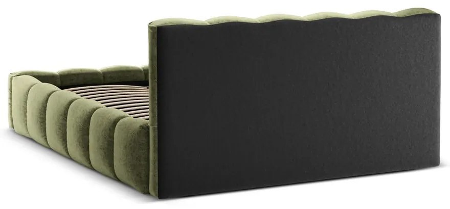 Zielone tapicerowane łóżko dwuosobowe ze schowkiem i stelażem 200x200 cm Lupine – Micadoni Home