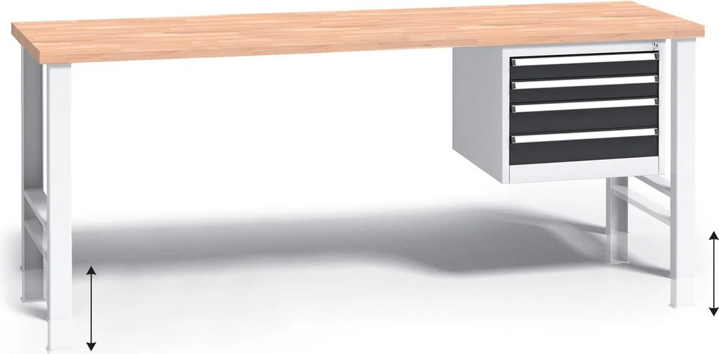 Stół warsztatowy z regulacją wysokości G3, 2000 x 685 x 840-1050 mm, 1x 4 szufladowy kontener, grafitowy
