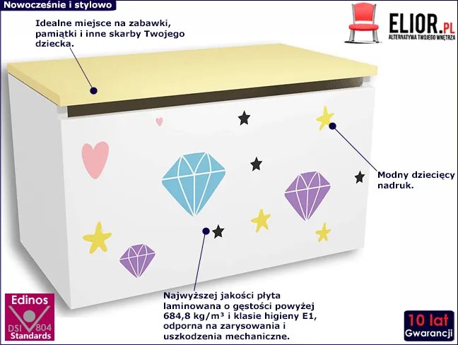 Biało-żółta skrzynia na zabawki S2-L70