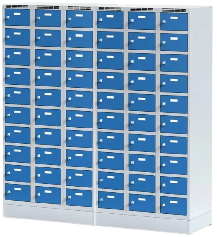 Szafka skrytkowa S6 na cokole, 30 schowków, 1920 x 900 x 500 mm, zamek obrotowy, drzwi szare