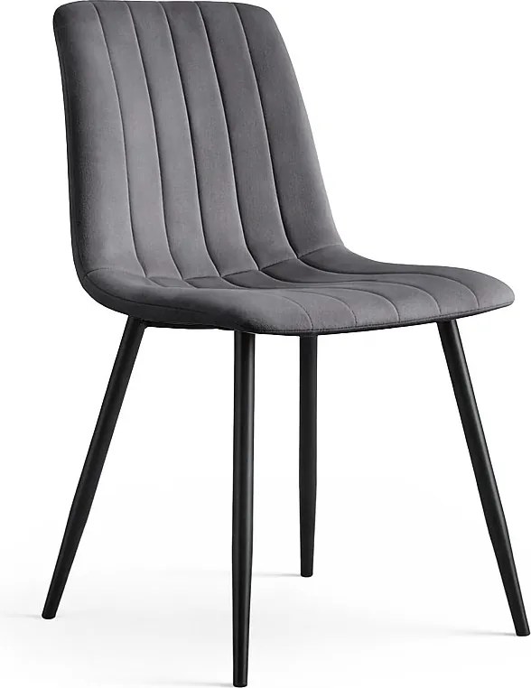 Welurowe krzesło tapicerowane pikowane Ciemny Grafit LIVO Czarne nogi