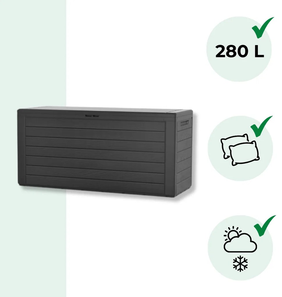 Prosperplast Pojemnik do przechowywania WOODEBOX, 280L, 120x46x57cm, antracytowa