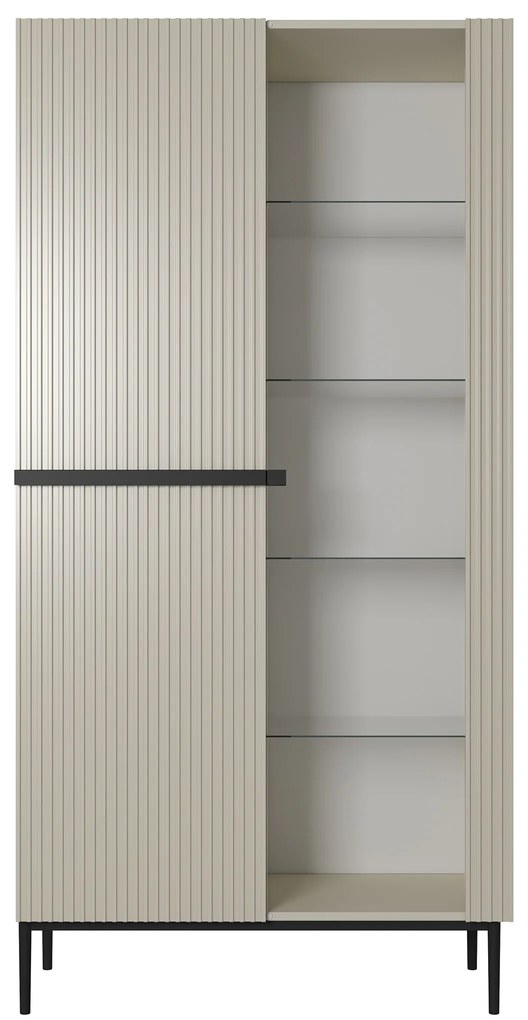 Witryna Nicole 100 cm z ryflowanym frontem - kaszmir / czarne nóżki