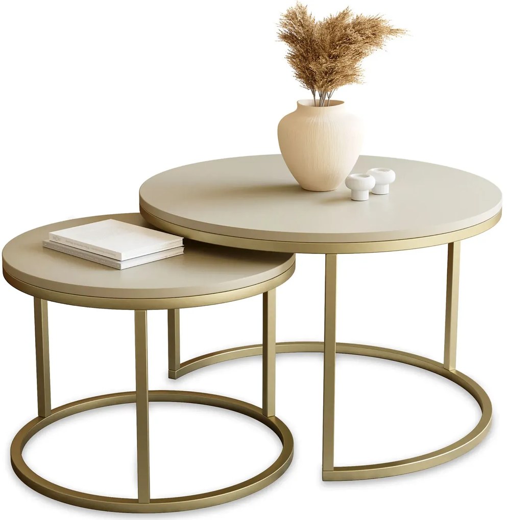 Zestaw 2 kaszmirowych stolików kawowych na złotej podstawie P6-T53