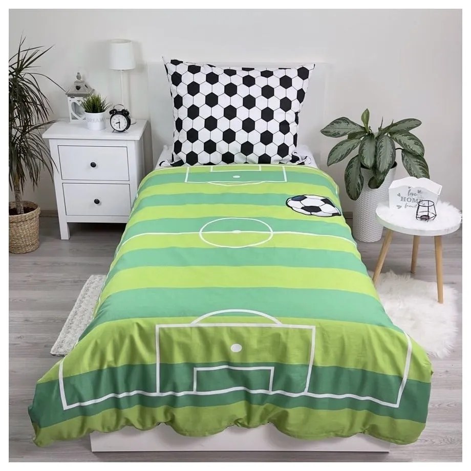 Zielona bawełniana pościel dziecięca jednoosobowa 140x200 cm Football – Jerry Fabrics