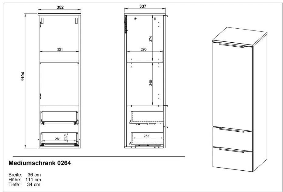 Antracytowa wysoka wisząca szafka łazienkowa 36x111 cm Crandon – Germania