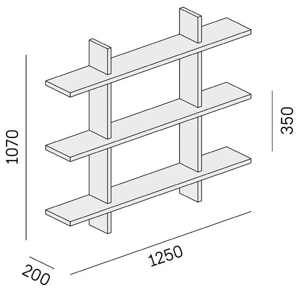 Półka biurowa ścienna potrójna SOLID, 1250 x 200 x 1075 mm, naturalny dąb