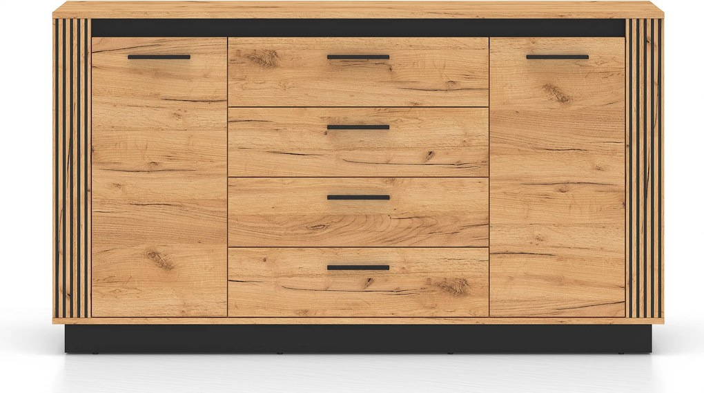 Komoda z szufladami Clawi 06 - 160 cm - dąb craft złoty / czarny