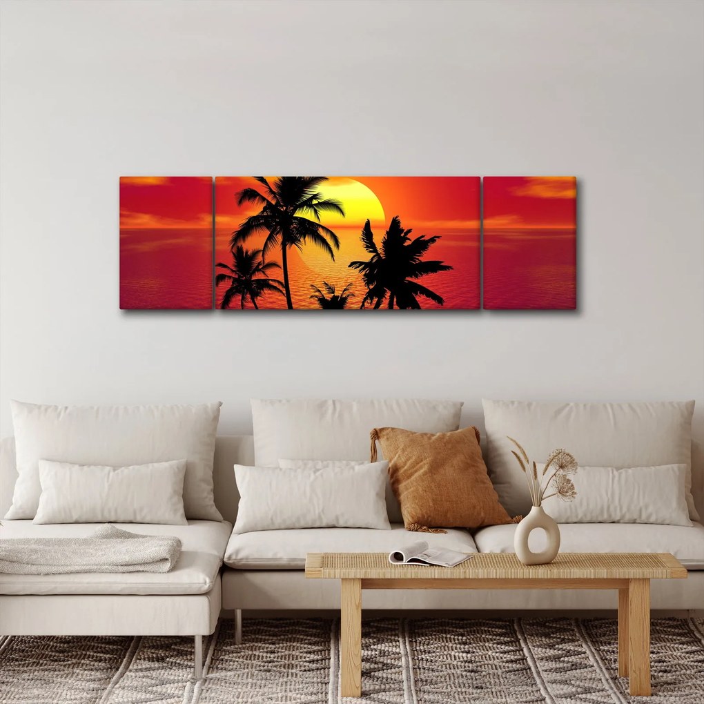 Obraz sylwetki wyspy z palmami (170x50 cm)
