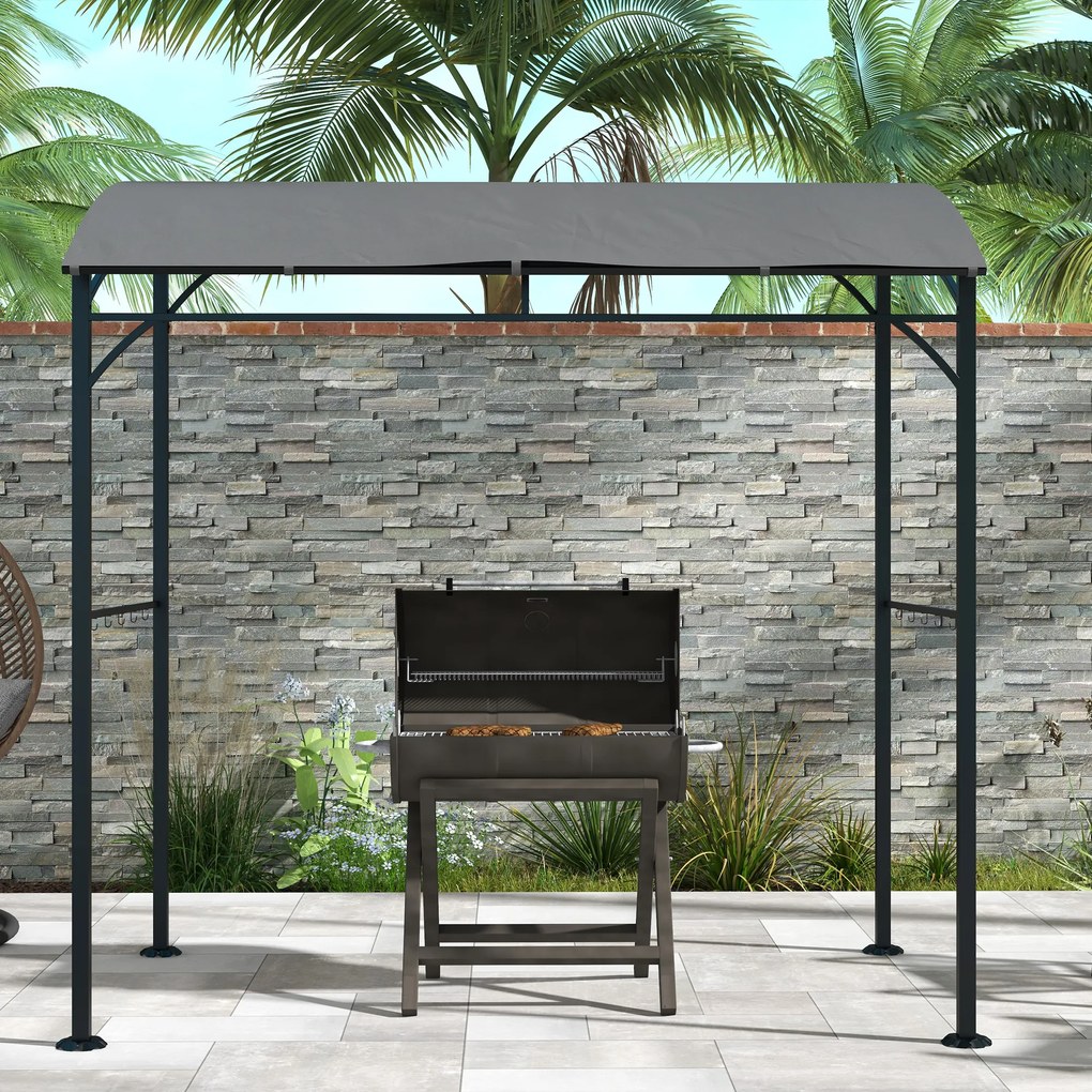 Outsunny Pawilon Grillowy, Zadaszenie Odporne na Deszcz z Hakami na Akcesoria, Stalowa Rama, Ciemnoszary, 215 x 150 x 182/220 cm