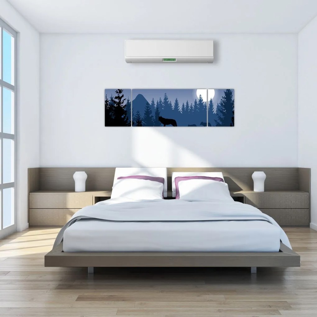 Obraz - Wataha wilków pod księżycem w pełni (170x50 cm)