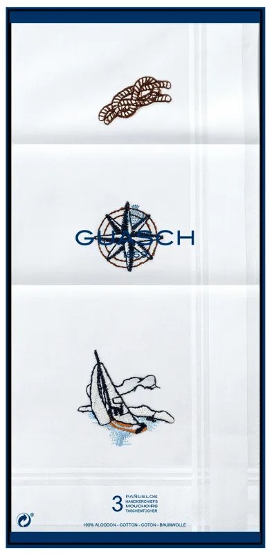 Chusteczki męskie bawełniane NAVY, 3 szt Biały 43 x 43 cm W ozdobnym pudełku 3 szt