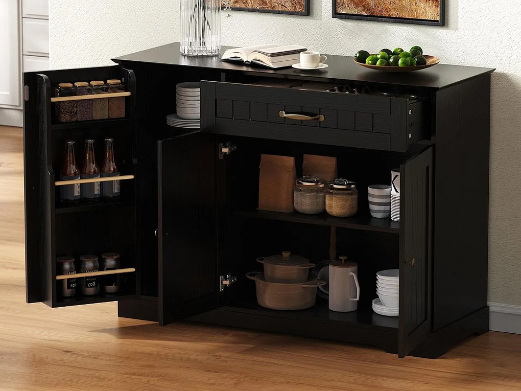 Nowoczesny buffet 107x40x83.4cm - z 3 frontami i 1 szufladą - z regulowanymi półkami - Czarny