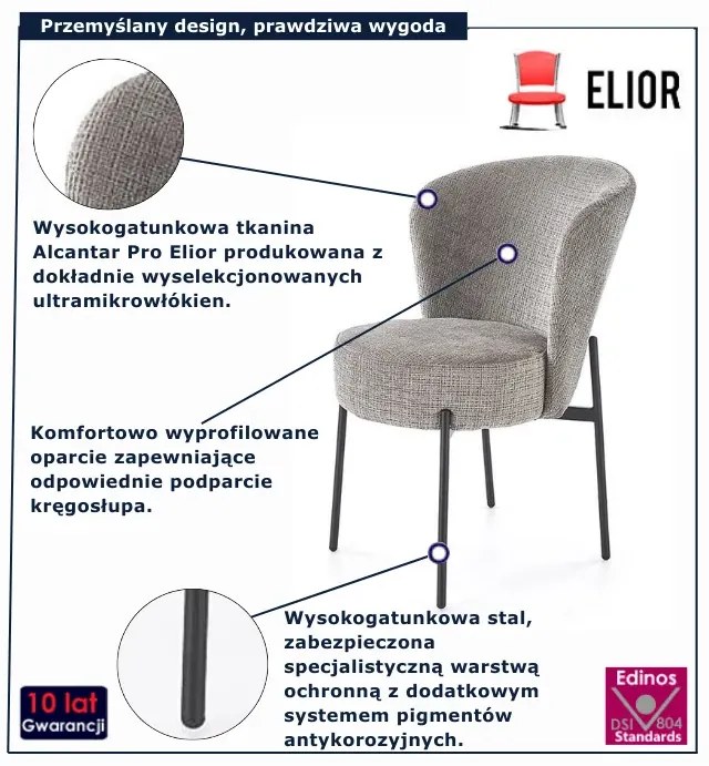 Tapicerowane popielate krzesło nowoczesne H1-G18