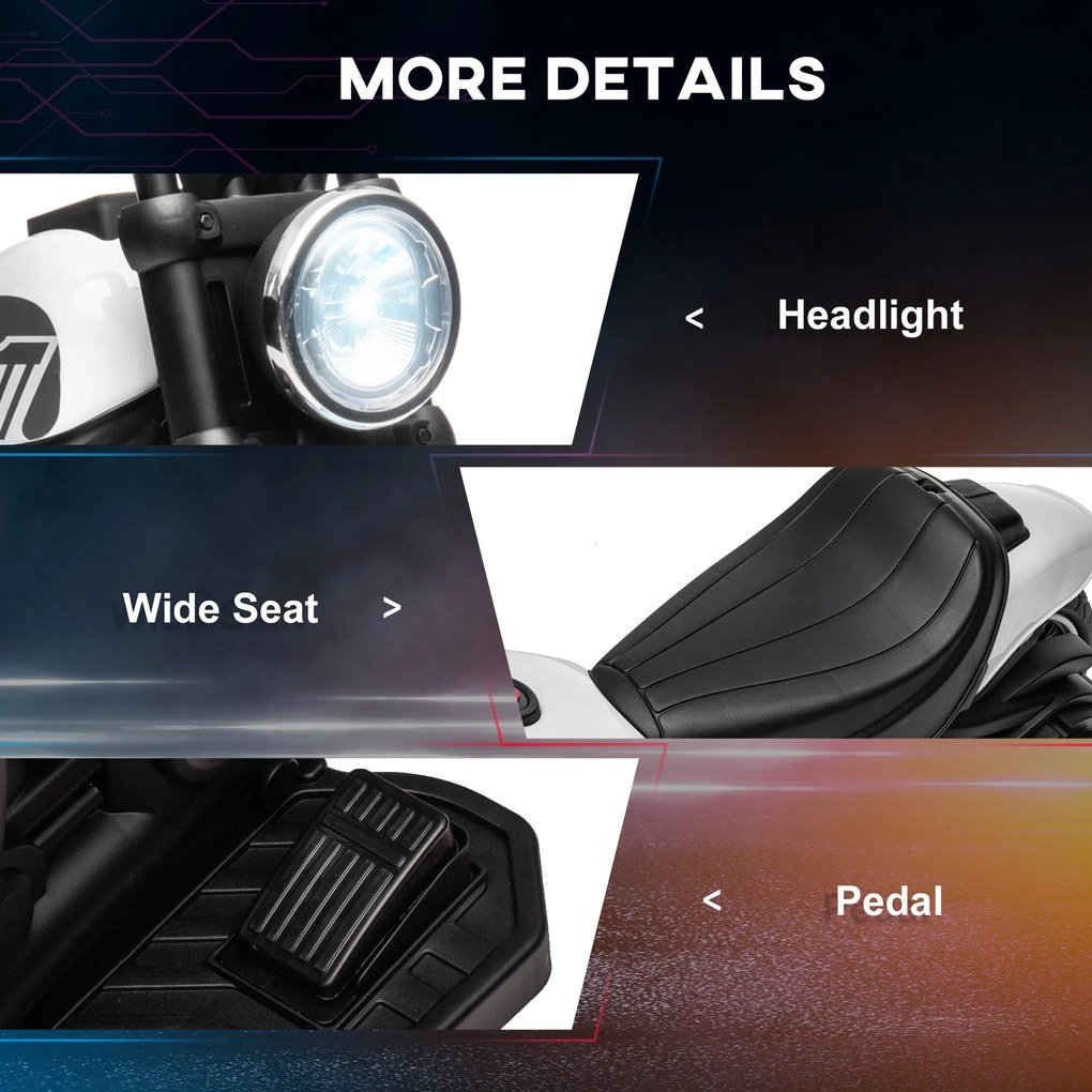 HOMCOM Elektryczny motocykl dla dzieci, reflektor LED, odpinane kółka boczne, wygodne siedzenie, Czerwony/Czarny | Aosom PL