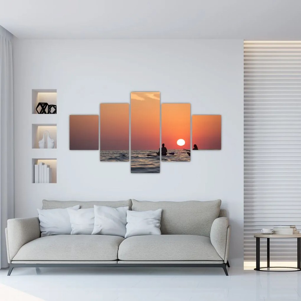 Obraz kajakarzy o zachodzie słońca (125x70 cm)