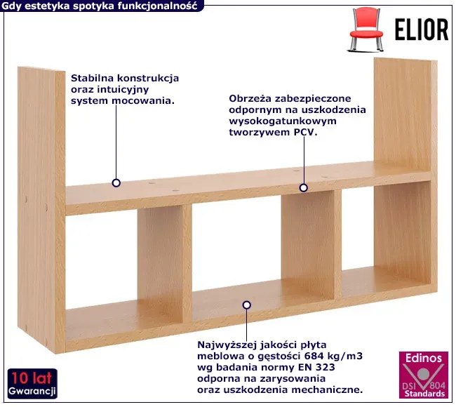 Minimalistyczna półka wisząca w kolorze buk - Danson