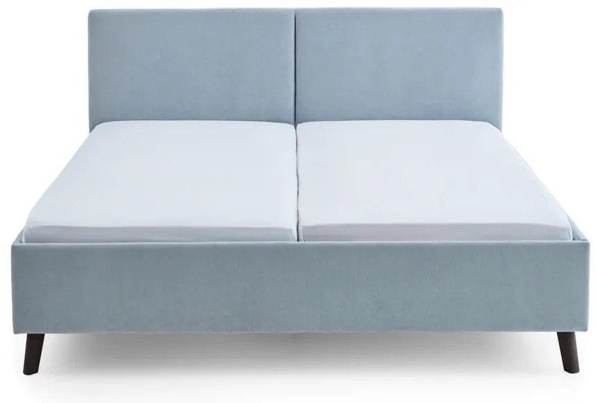 Jasnoniebieskie tapicerowane łóżko dwuosobowe ze stelażem 160x200 cm Piano – Meise Möbel