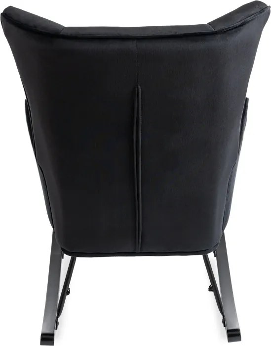 Fotel Bujany na Biegunach Uszak Wypoczynkowy JACKSON Czarny Welurowy do Salonu Nowoczesny