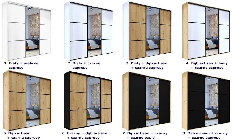 Biała przesuwna szafa z lustrem 275 cm K0-E49