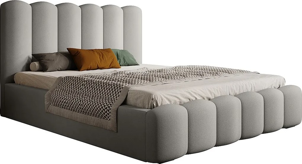 Łóżko tapicerowane MONA V DomoHome, schowek, designerskie wezgłowie, elegancka tkanina, 180x200 cm, JESION