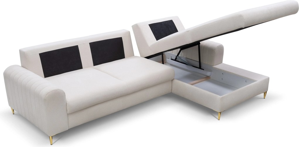 Masseno Narożnik VERONA z funkcją spania i pojemnikiem na pościel Narozniki L, Rozkładana sofa - Kremowy, LOFT 1