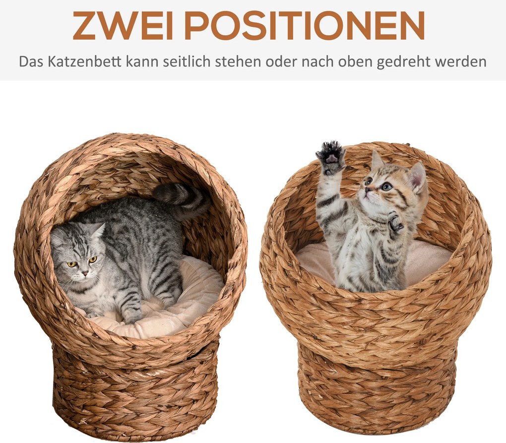 PawHut Kosz dla kota Rattanowe gniazdo dla kota Legowisko dla kota z poduszką Legowisko dla zwierząt domowych brązowy
