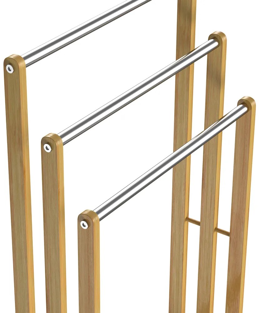 Stojak na ręczniki RUBBY z metalowymi rurkami, 46x24x84cm, brąz/srebrna Casaria