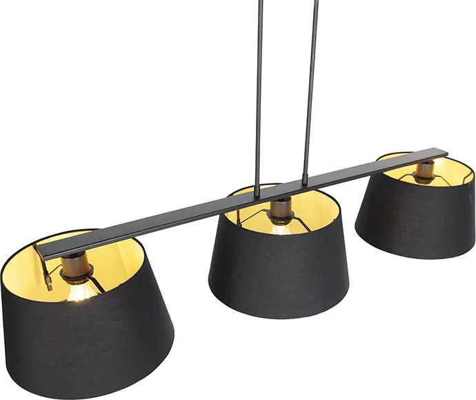 Lampa wisząca z abażurami z bawełny w kolorze czarnym i złotym 32 cm - Combi 3 Deluxe
