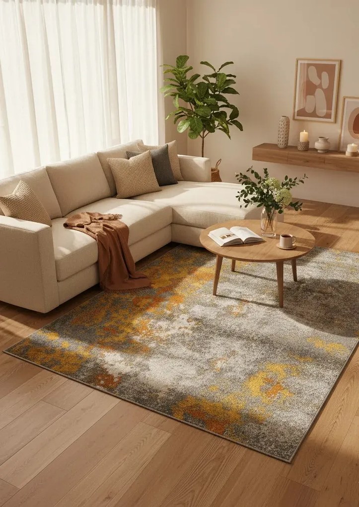 Żółto-szary przecierany dywan do salonu loft A8-M81