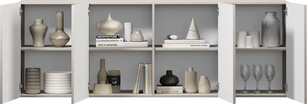 Komoda wisząca Lorini 200 cm czterodrzwiowa - kaszmir / złote uchwyty T-bar