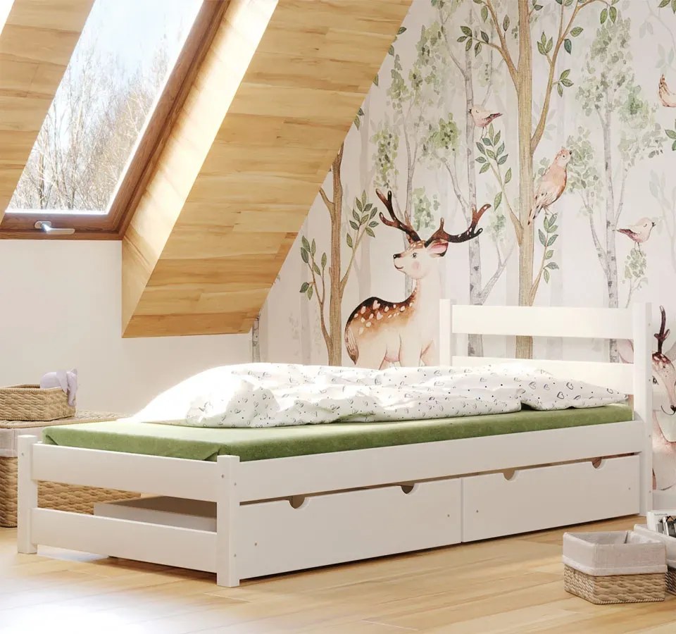 Białe młodzieżowe łóżko pojedyncze z 2 szufladami W8-M78