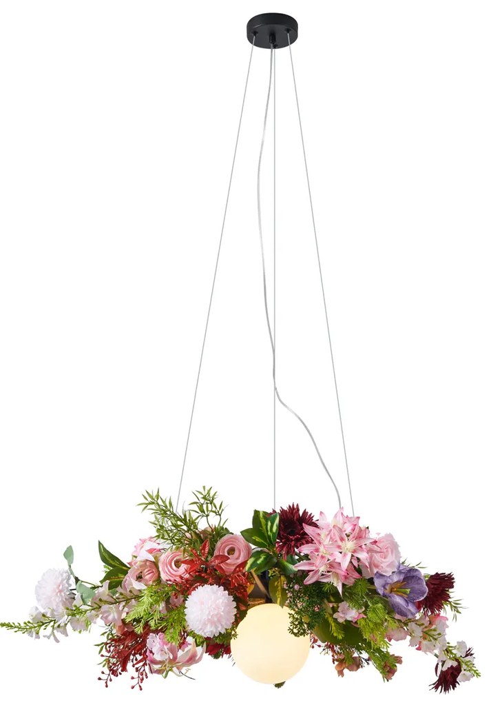 Bohemska lampa sufitowa czarna z kolorowymi kwiatami czerwonymi i różowymi - Flower PowerBoho Oswietlenie wewnetrzne