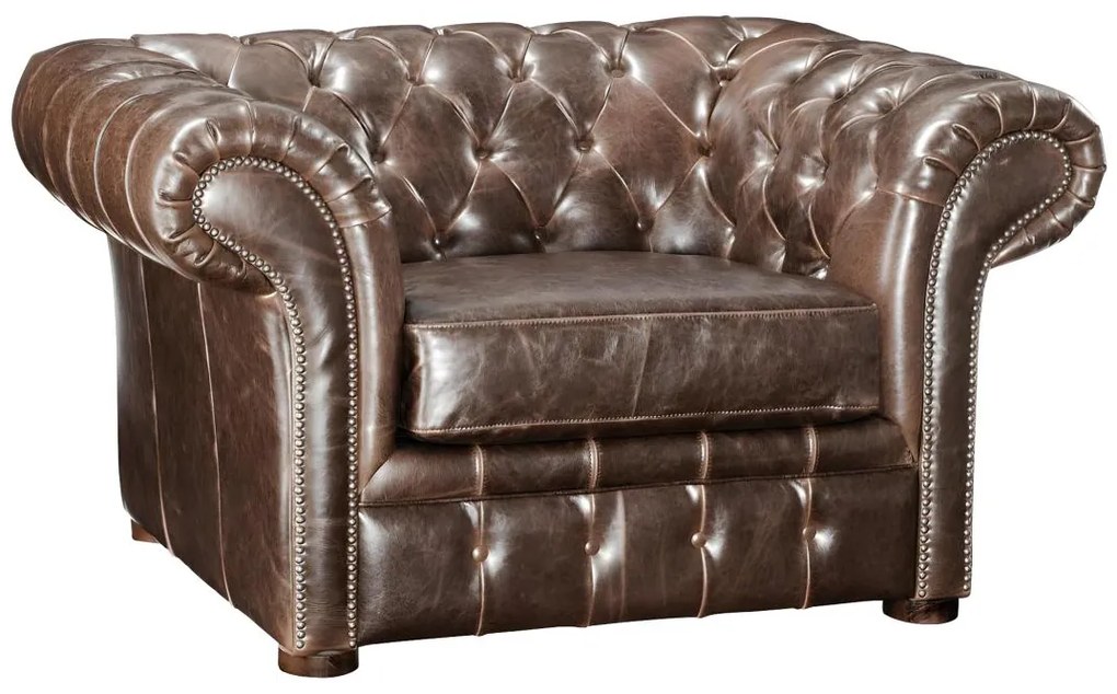 Fotel typu chesterfield z postarzanej skóry CLOTAIRE