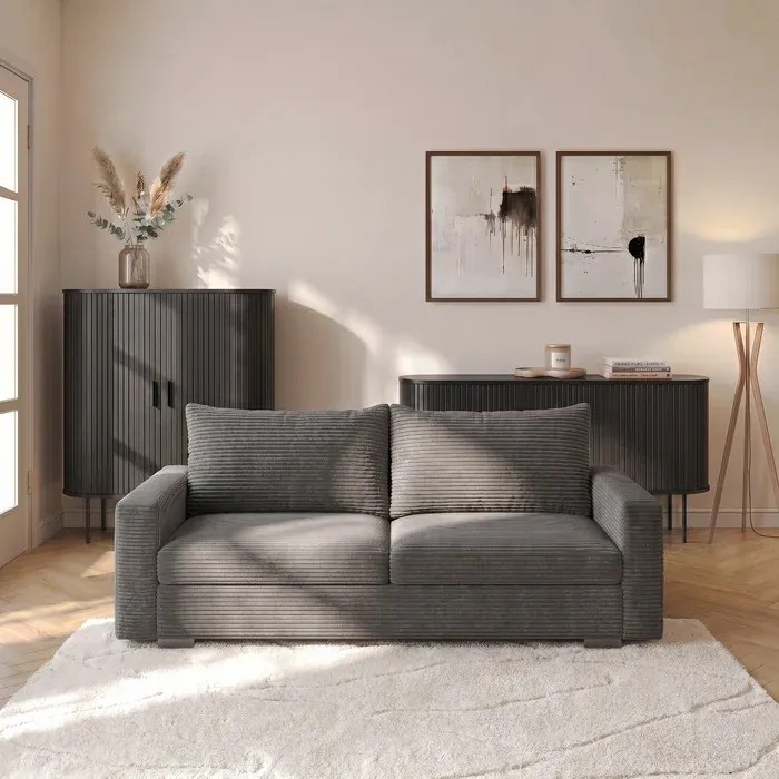 Sofa z Funkcją Spania DRAVOS Szara Sztruksowa Japandi