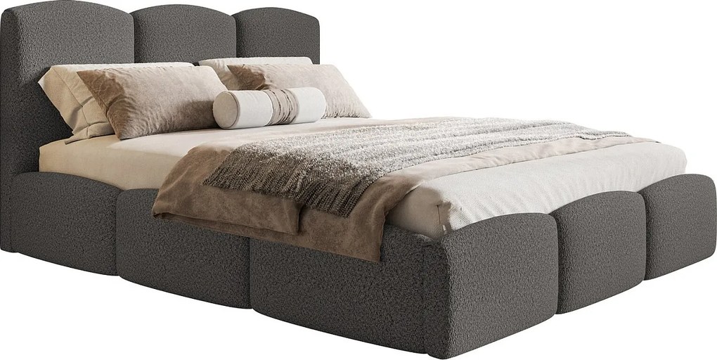 Łóżko tapicerowane 200x200 Roma Slim - gruba pianka, pojemnik, stelaż metalowy - tkanina boucle ciemny szary (Anthology 18)