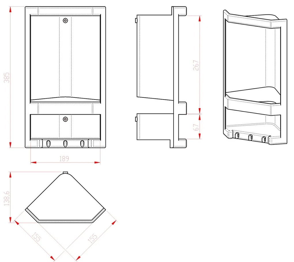 Dwupoziomowa półka narożna GEDY 8079 Junior, 18,9x 38,5 x 13,9 cm, termoplastyczna, biała