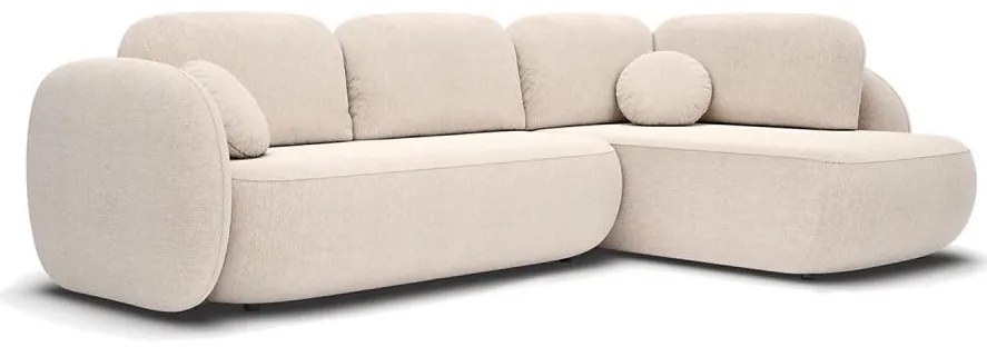 Narożnik rozkładany OLBIA w układzie L, prawostronny, beżowy, z pojemnikiem