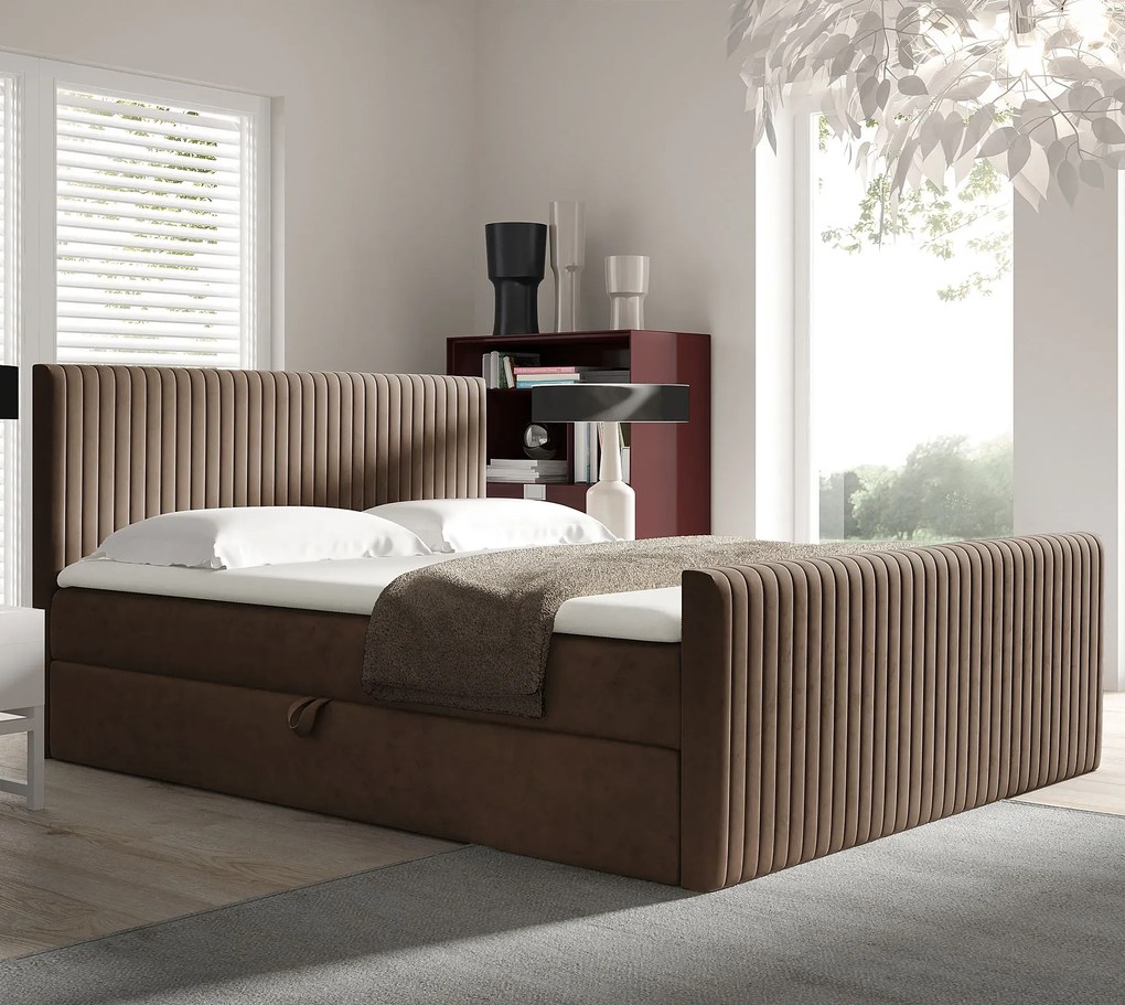 Brązowe welurowe łóżko kontynentalne 5 rozmiarów S3-H84