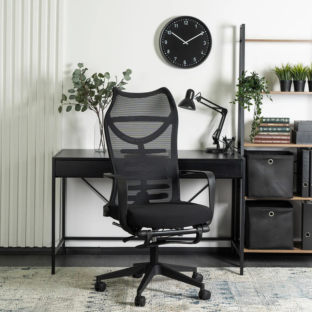 Fotel Biurowy Ergonomiczny Obrotowy z Podnóżkiem ACTON Czarny