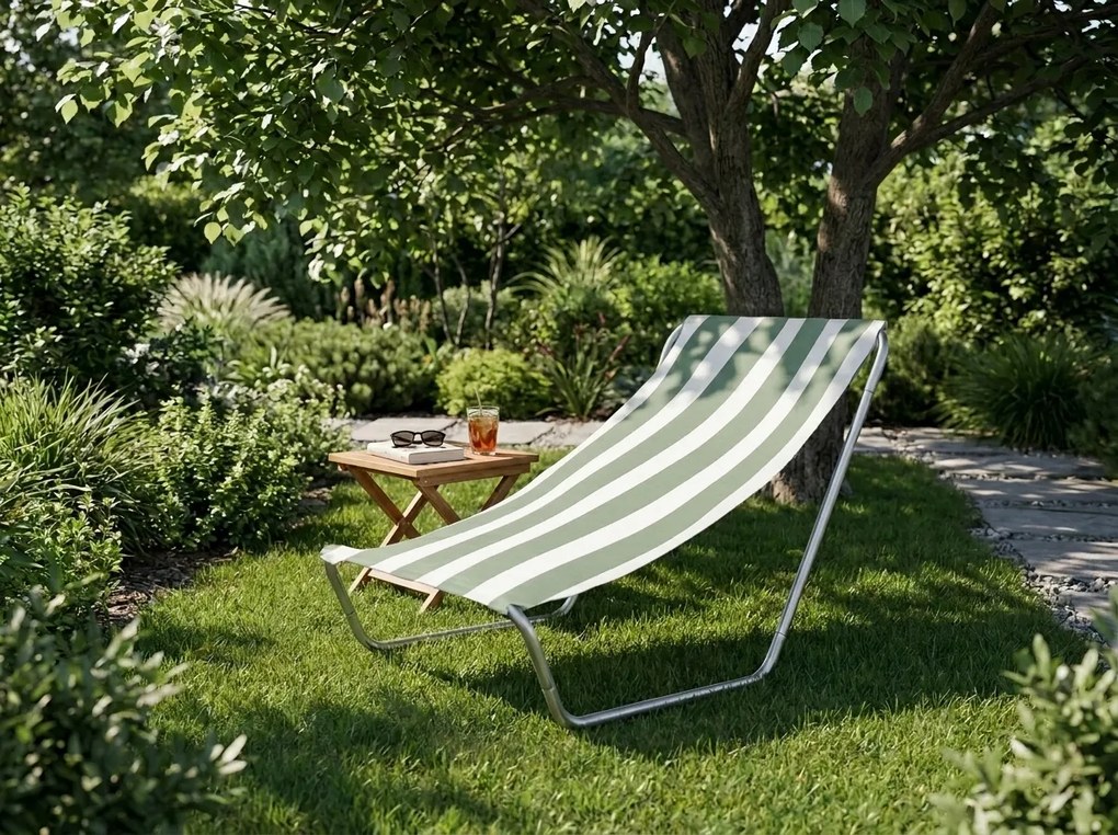 Składany leżak plażowy SAND, jasne zielone paski