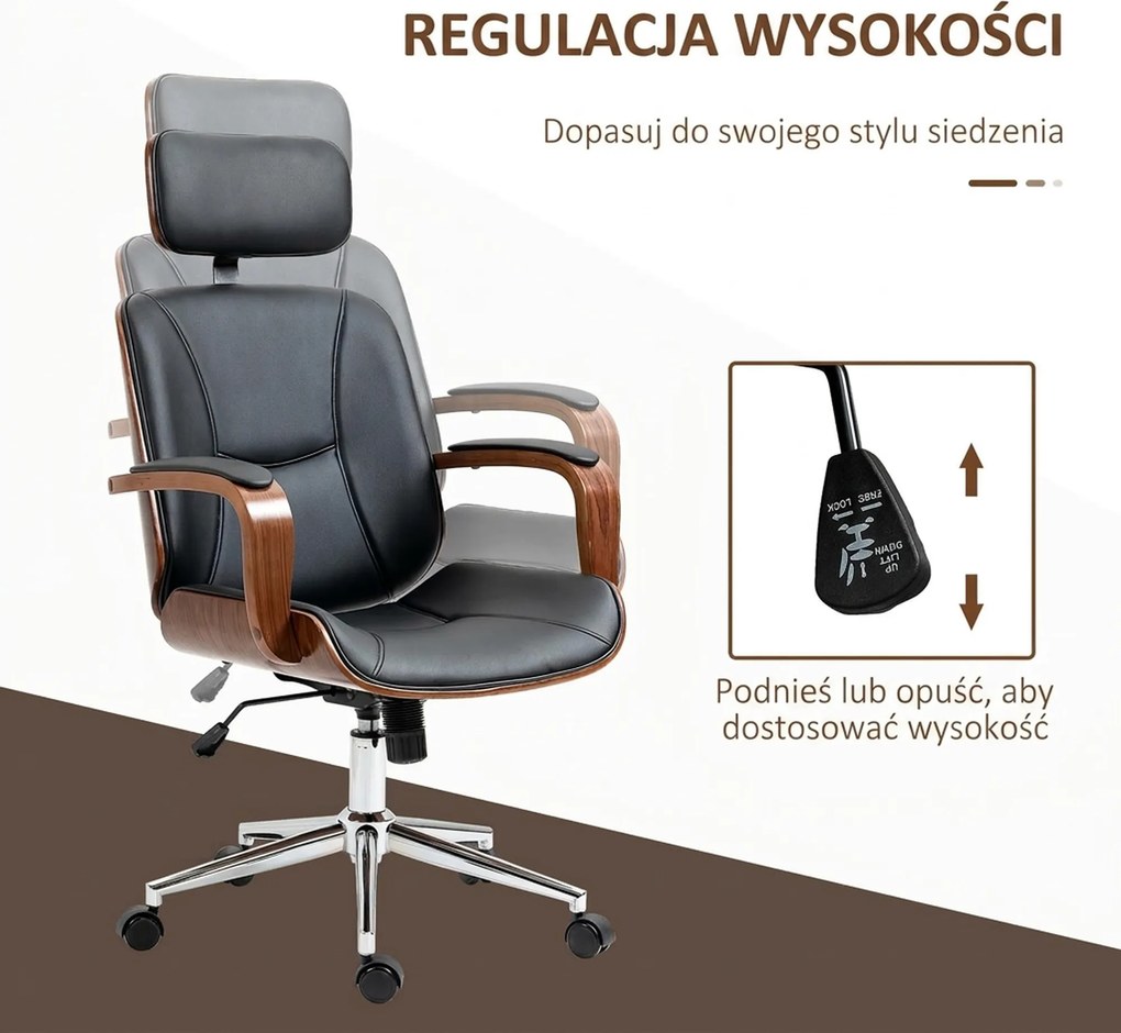 Vinsetto Ergonomiczny Fotel Biurowy z Wysokim Oparciem, Odczepianym Zagłówkiem do Domowego Biura, Czarny | Aosom PL
