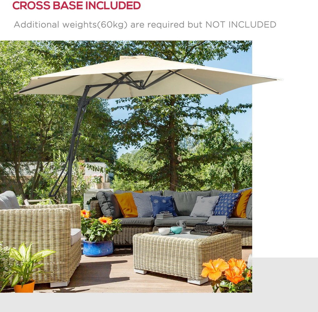 Outsunny Parasol tarasowy Ø293cm z bocznym uchwytem, podstawa krzyżowa, wodoodporny, kremowy | Aosom PL