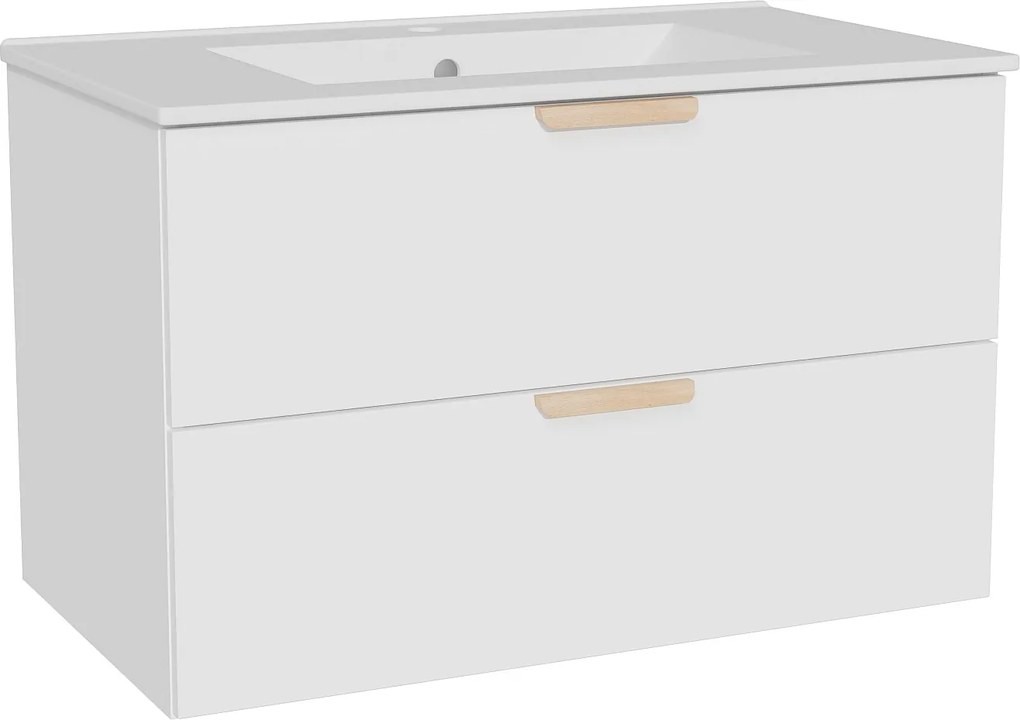Wisząca szafka łazienkowa z umywalką wpuszczaną w blat – Biała – S80 cm – AVORELI