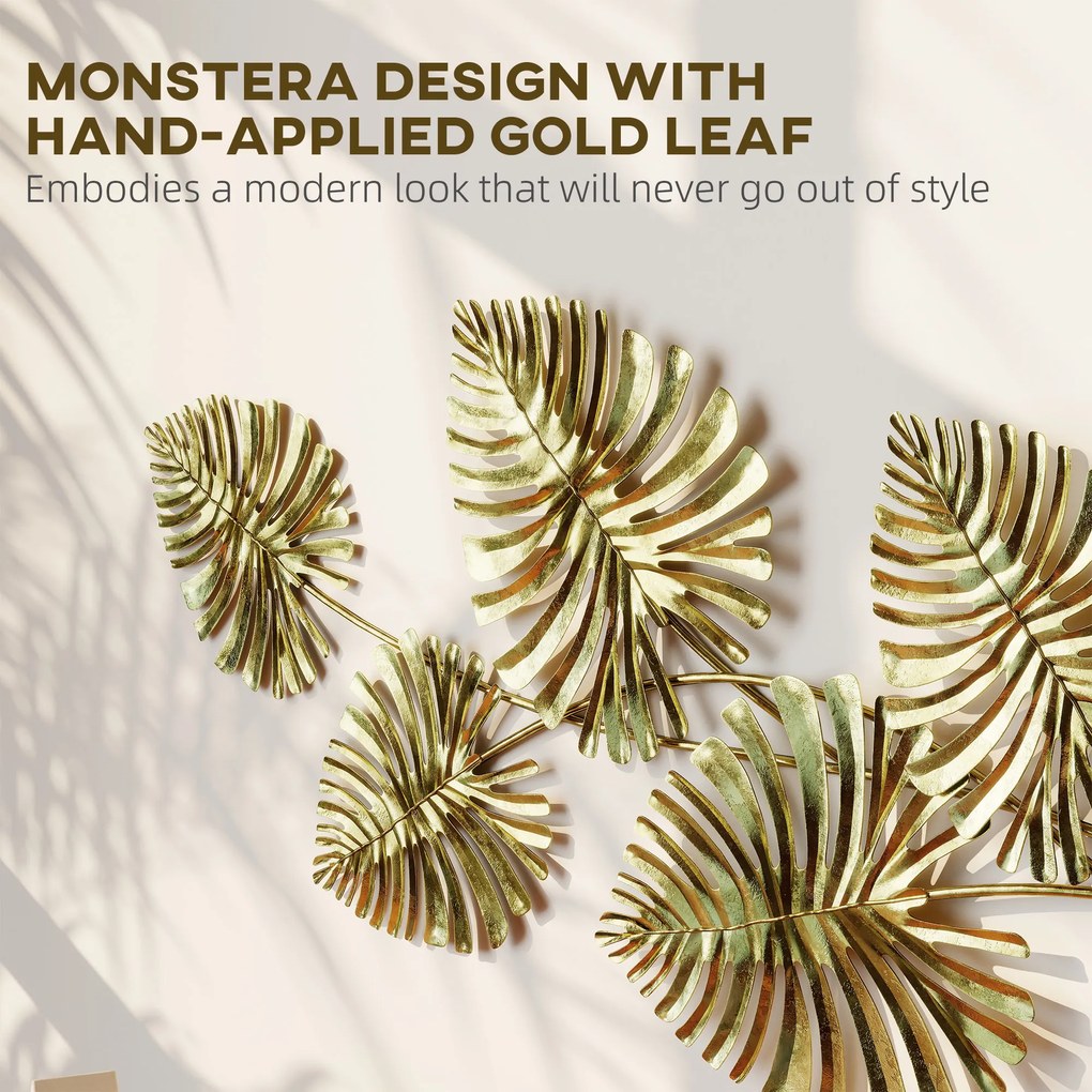 HOMCOM Zestaw dekoracji ściennej z metalu, lakierowana powierzchnia, forma liści, złoty kolor