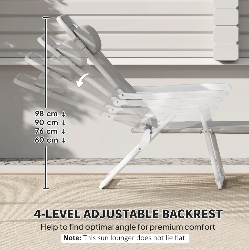 Outsunny Składany leżak ogrodowy z poduszką, leżak z 4-stopniową regulacją oparcia do 120 kg, jasnoszary