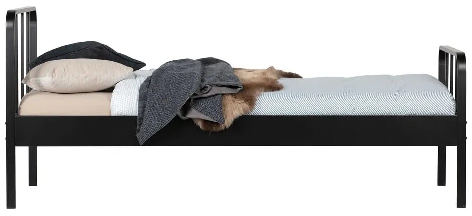 Czarne metalowe łóżko ze stelażem 90x200 cm Mees – WOOOD
